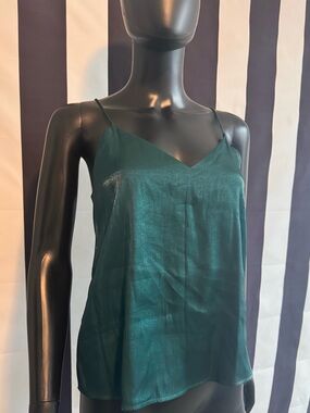 Mango Basics Deep Green Satin V-Neck Cami